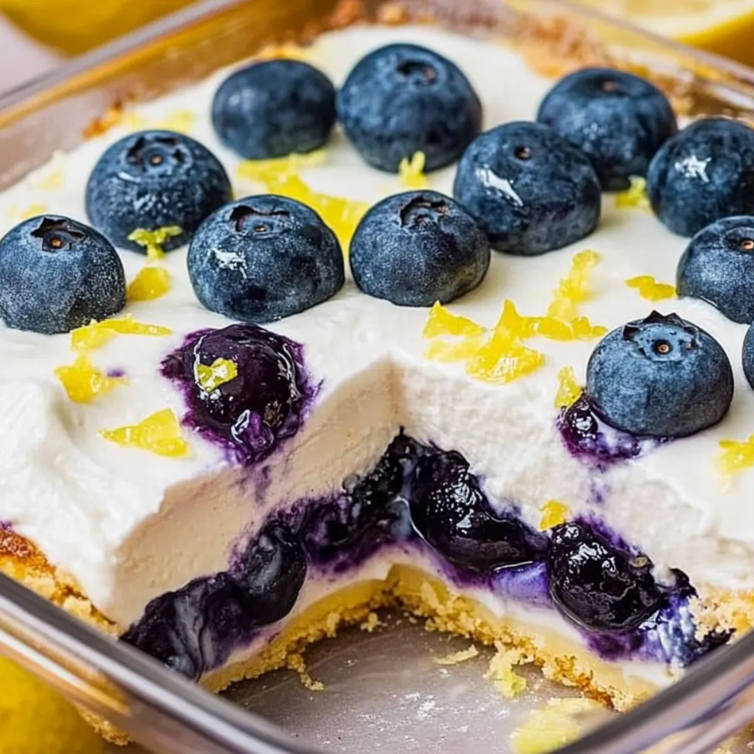 A slice of blueberry cheesecake with blueberries on top.