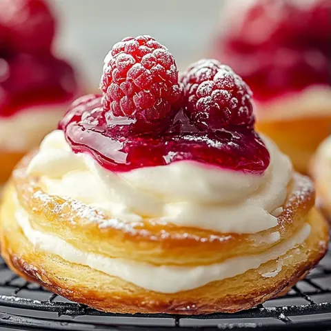 A pastry with a raspberry on top.