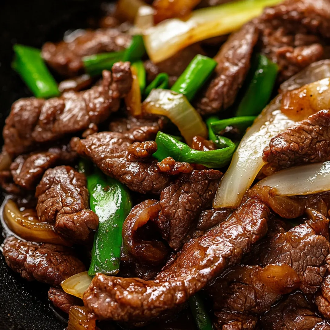 A plate of beef and onions.