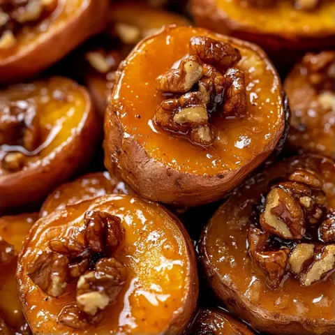 Sliced peaches with walnuts and honey.