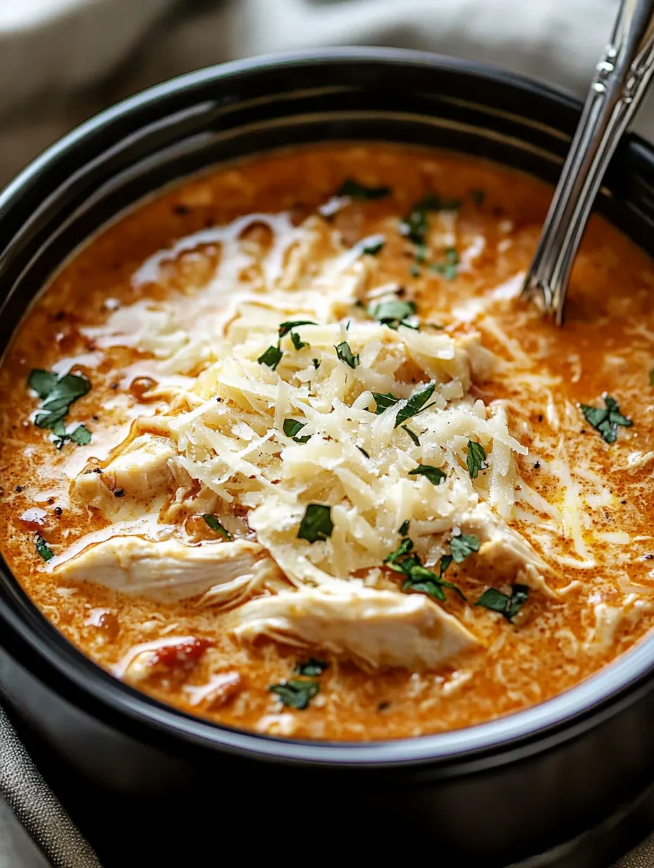 A bowl of soup with chicken and cheese.