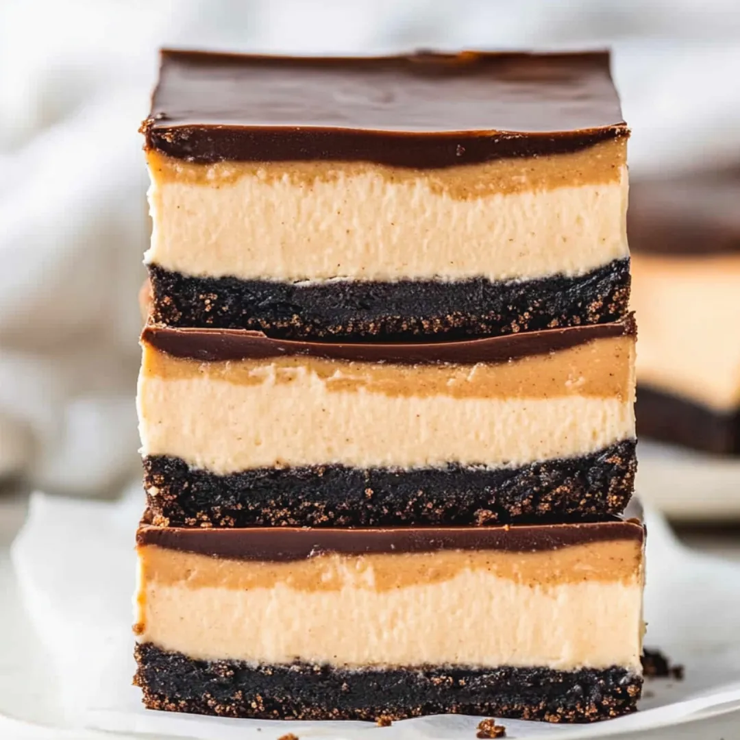 A slice of chocolate cake with peanut butter and caramel.