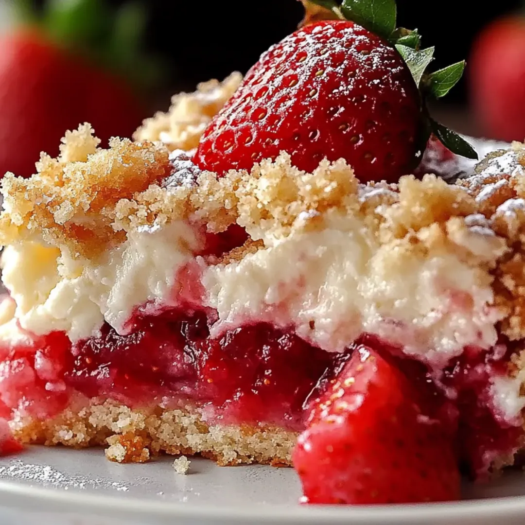 A slice of cake with strawberries on top.