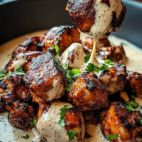 A plate of food with sauce drizzled over it.