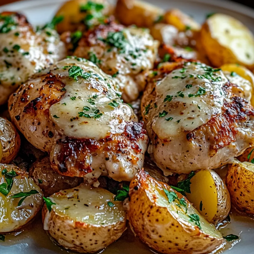 A plate of food with chicken and potatoes.