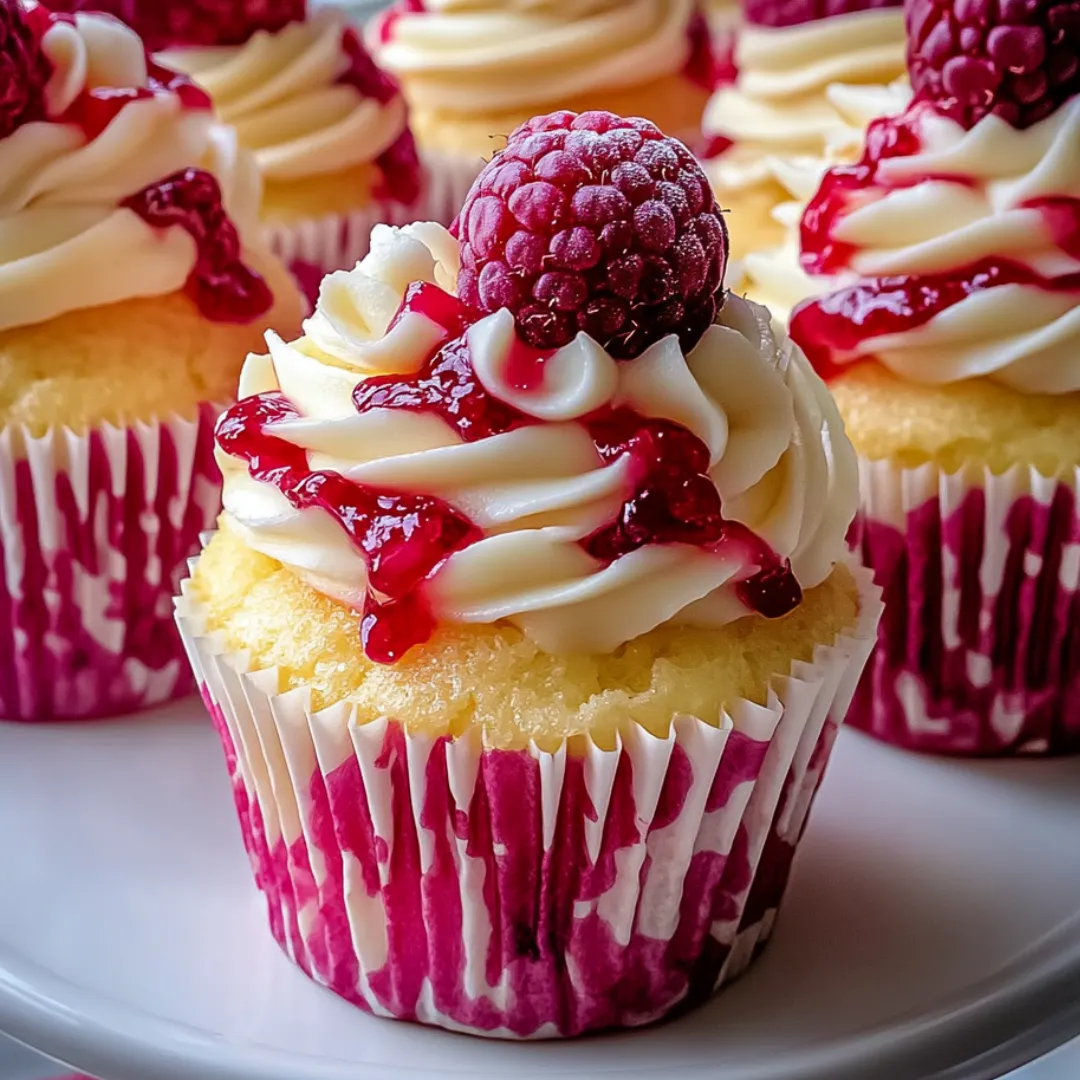 A cupcake with a raspberry on top.