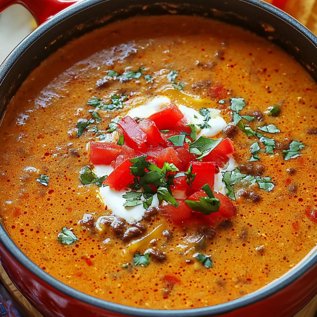 A bowl of soup with tomatoes and cheese.