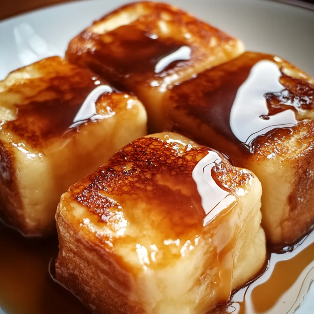 A plate of food with syrup on it.