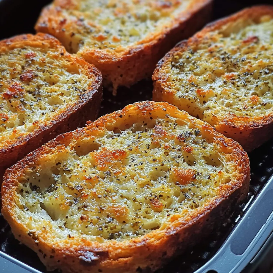 Toasted bread with cheese and herbs.