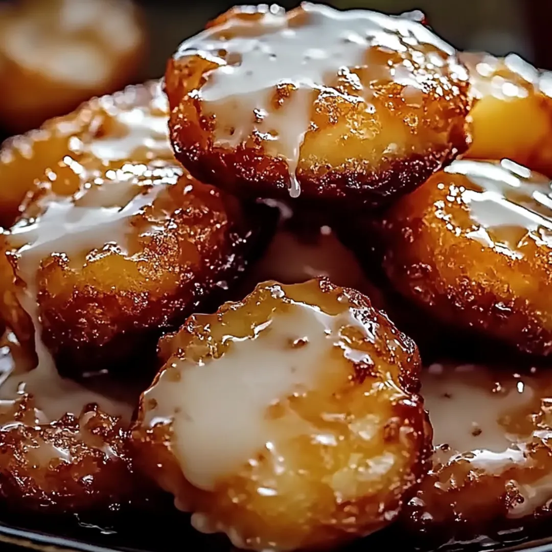 A plate of doughnuts with glaze.