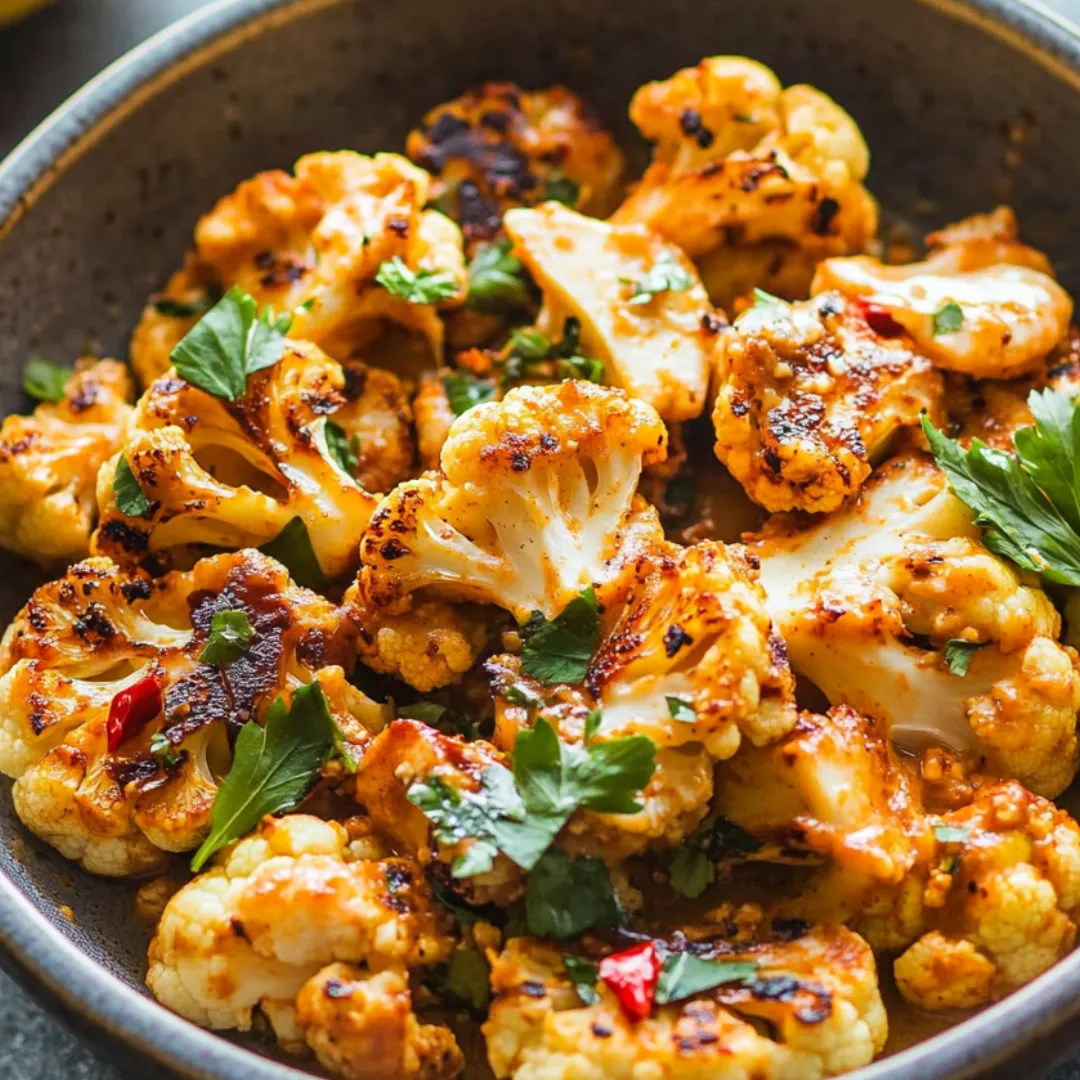 A bowl of cooked cauliflower with herbs.