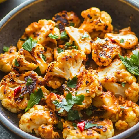 A bowl of cooked cauliflower with herbs.