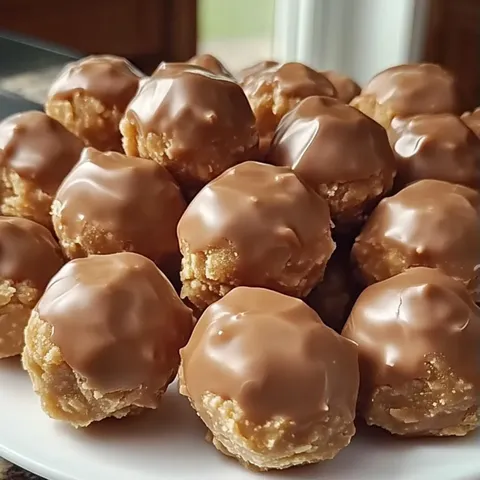 A plate of chocolate covered marshmallows.