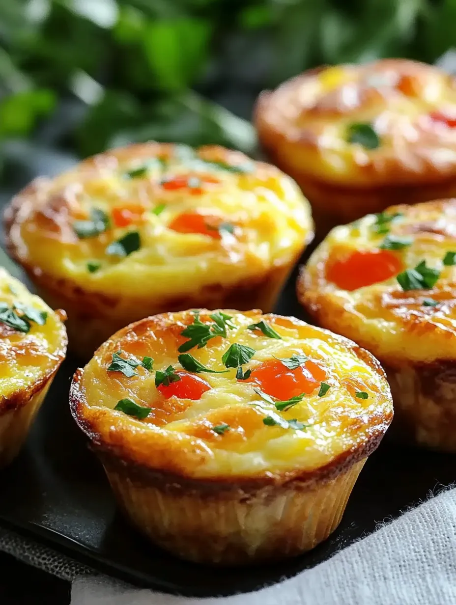 A plate of four small quiches with herbs on top.