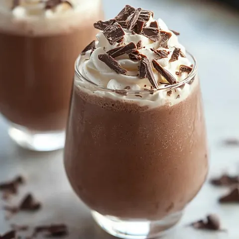 A glass of chocolate milk with whipped cream.