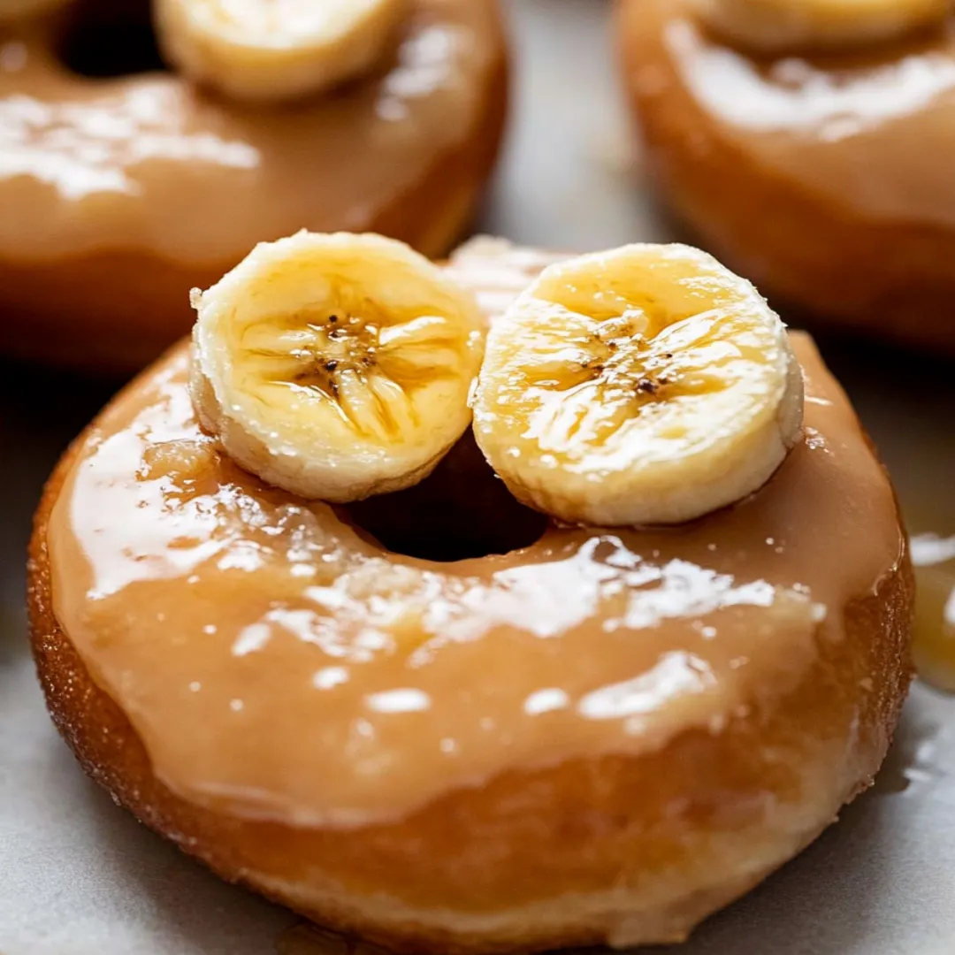 Two bananas on top of a doughnut.
