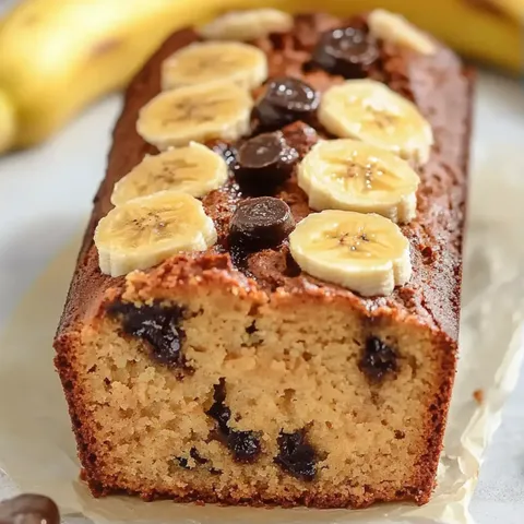A piece of banana bread with chocolate chips.