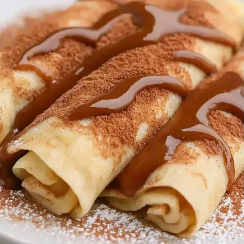 A plate of food with a sauce drizzled over it.