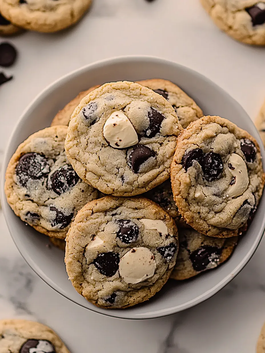 A white bowl filled with chocolate chip cookies.