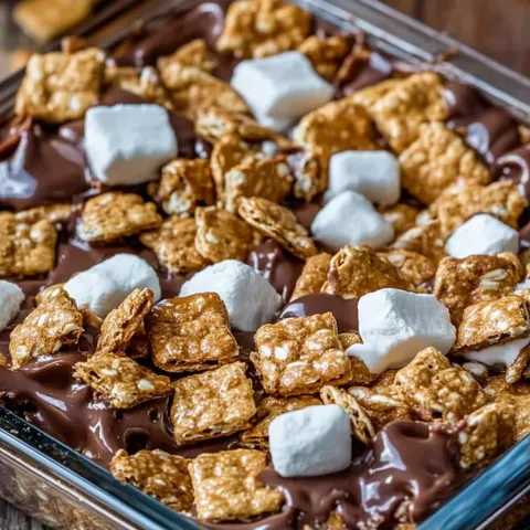 A dish of marshmallows and chocolate.