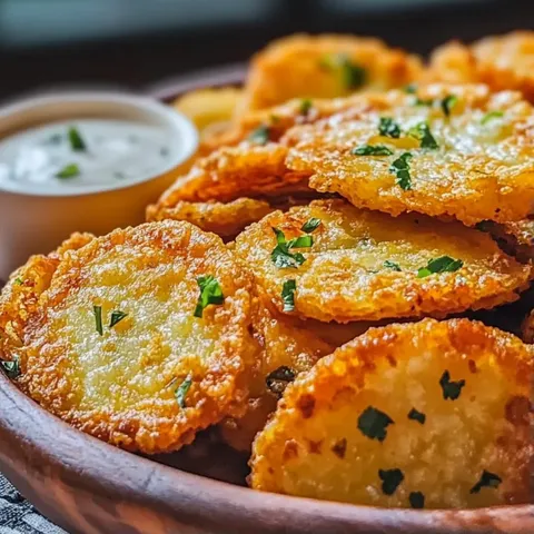 A bowl of fried potatoes with a dipping sauce.