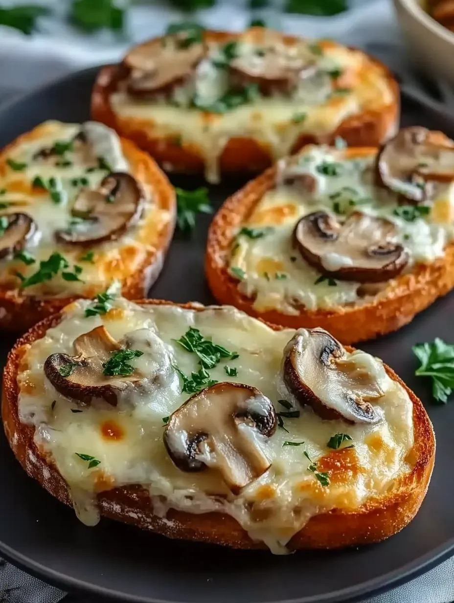 Mushroom and cheese on a toast.