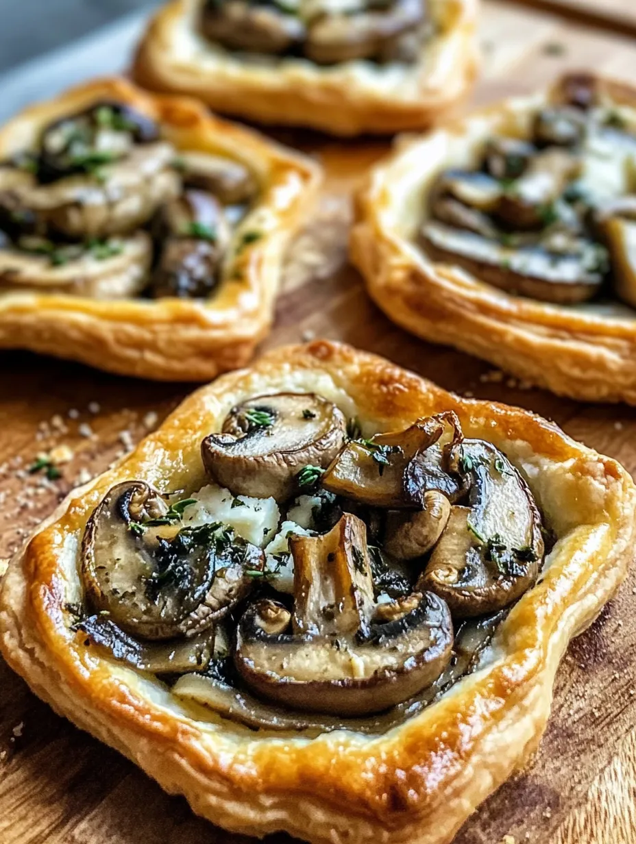 A close up of a mushroom filled pastry.
