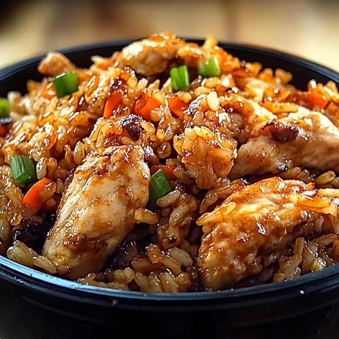 A bowl of rice and chicken.