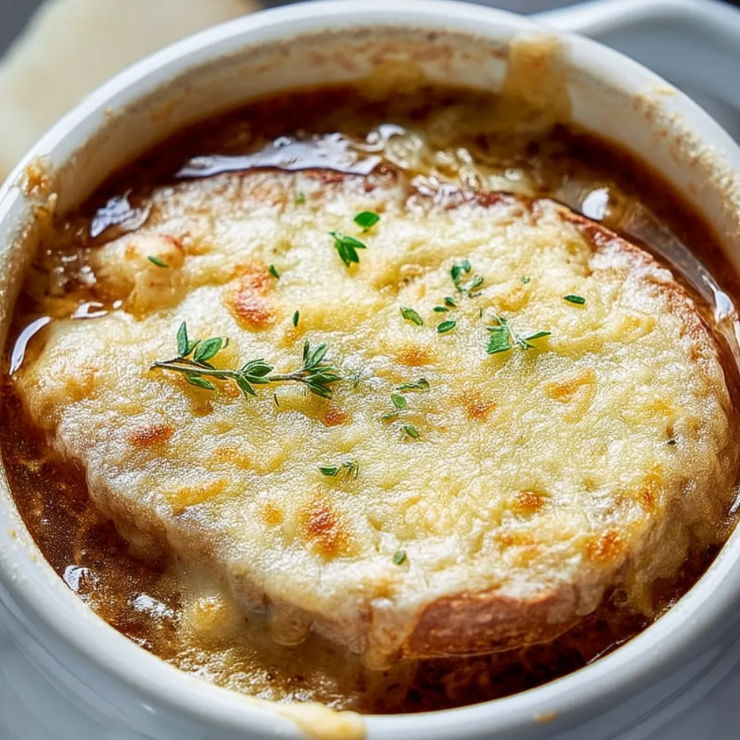 A bowl of soup with a piece of bread in it.