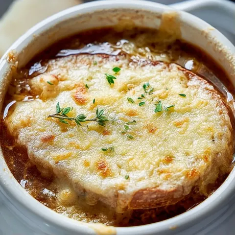 A bowl of soup with a piece of bread in it.