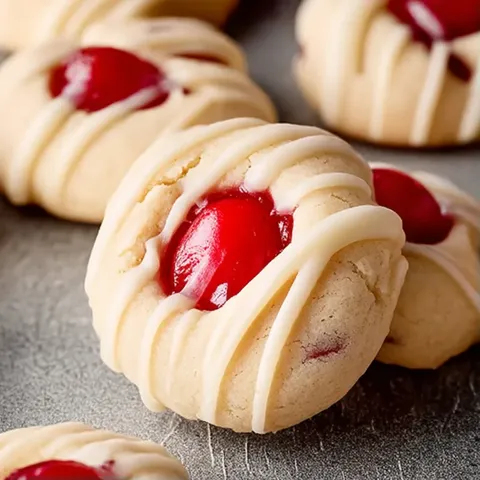 A cookie with a cherry on top.