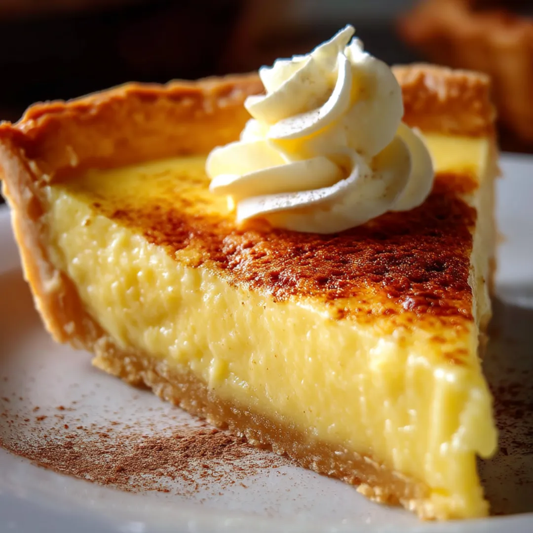 A slice of pie with whipped cream on top.
