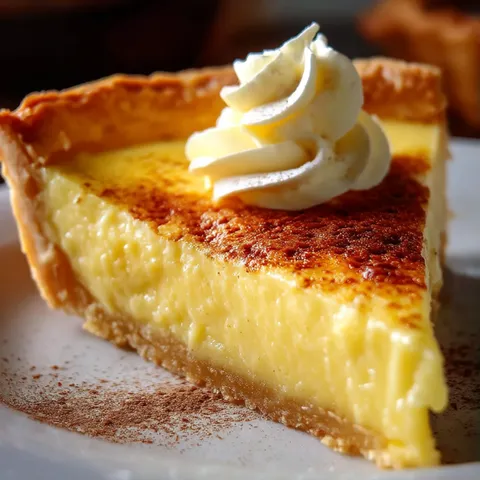 A slice of pie with whipped cream on top.