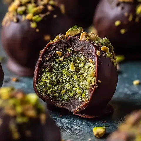 A chocolate ball with nuts and herbs on top.