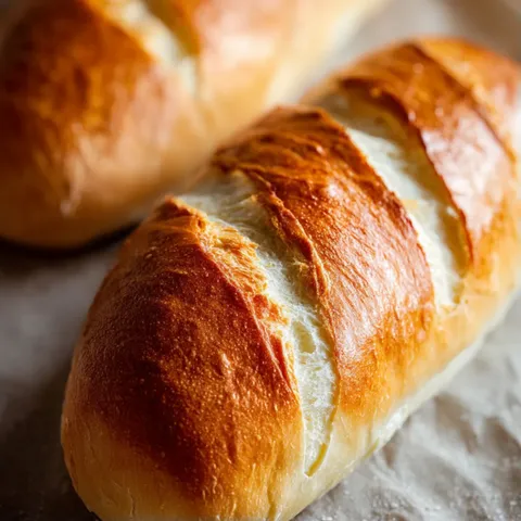 Two loaves of bread on a table.
