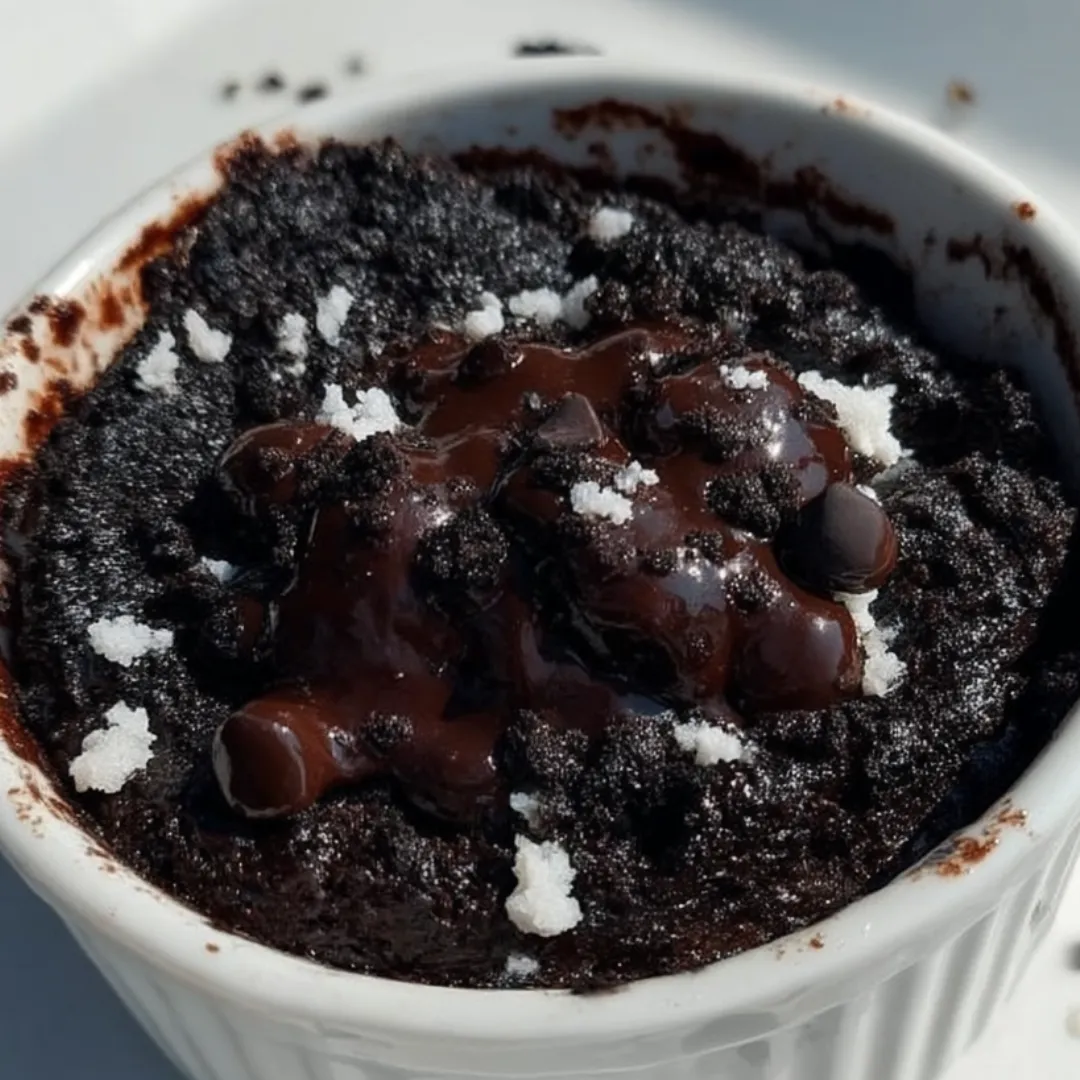 A bowl of chocolate cake with chocolate chips.