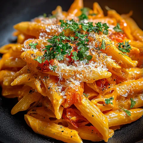 A bowl of pasta with cheese and tomatoes.