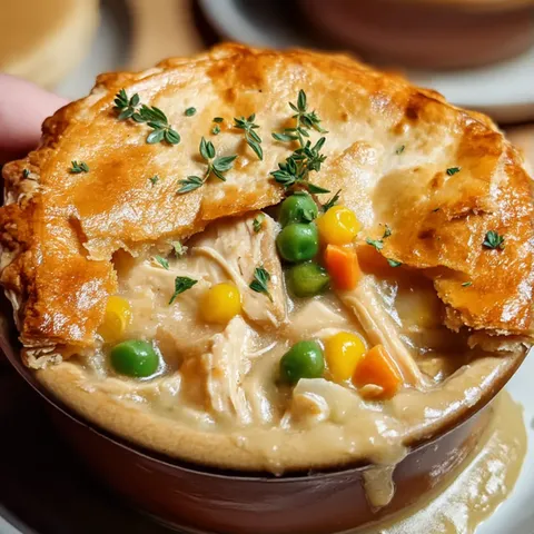 A bowl of soup with a peice of pie in it.