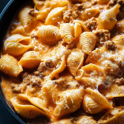A bowl of pasta with meat sauce.