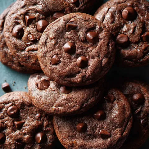 Chocolate chip cookies on a table.