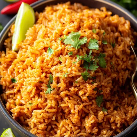 A bowl of rice with a green herb on top.