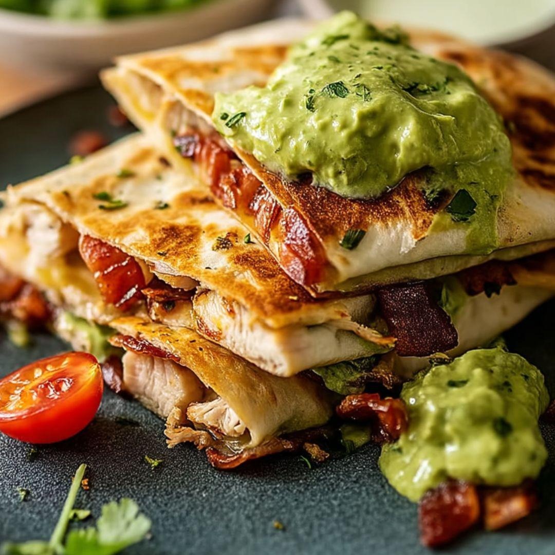A stack of sandwiches with guacamole on top.