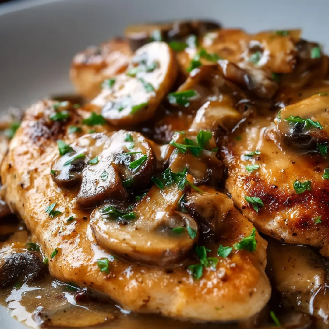 Chicken with mushrooms and herbs.