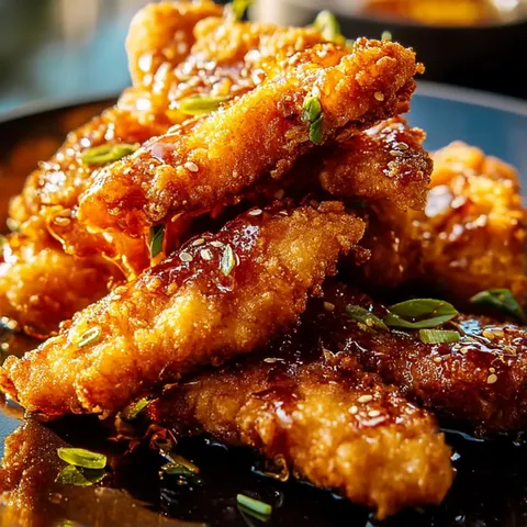 A plate of fried chicken with sauce.