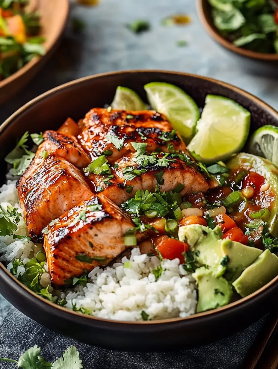 A bowl of food with fish, rice, and lime.