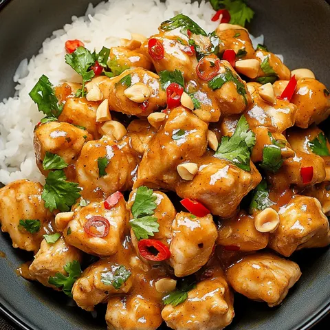 A bowl of chicken with rice.