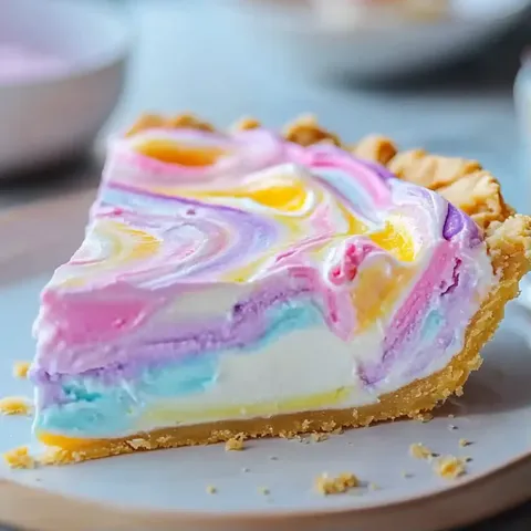 A slice of pie with a rainbow of colors.