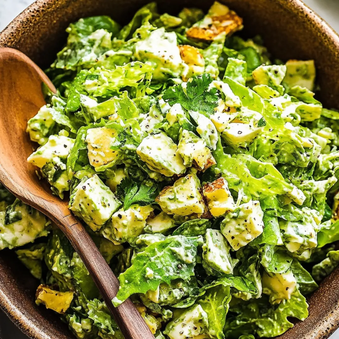 A bowl of salad with a wooden spoon.