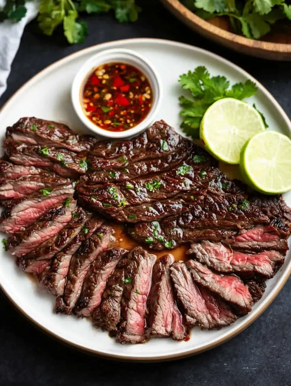 A plate of meat with a bowl of sauce.