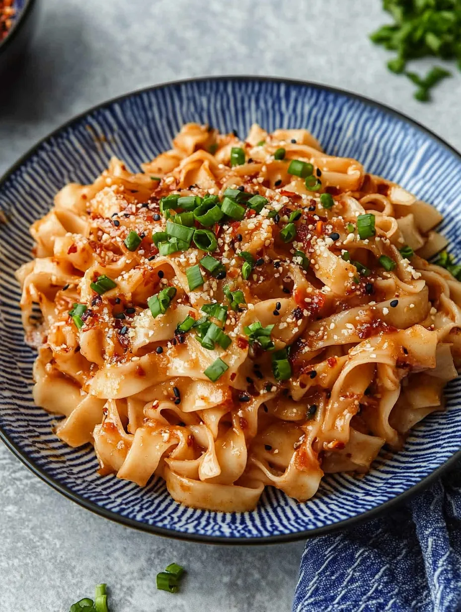 A bowl of noodles with a sprinkle of seasoning.